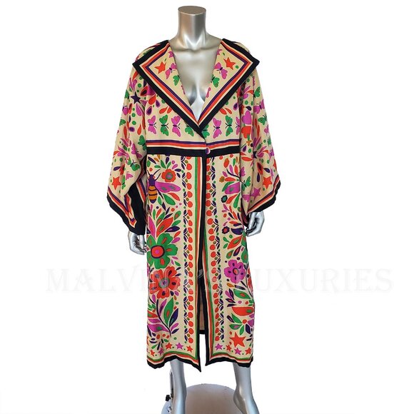 GUCCI COAT PARADISE PRINT LINEN BLEND KIMONO LONG JACKET sz IT 42 US 6 - Picture 5 of 13